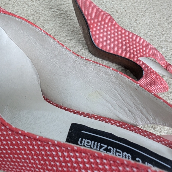 Rare Vintage Stuart Weitzman Slingback Heel Red Polka Dot Leather Sz 8 - Picture 10 of 15